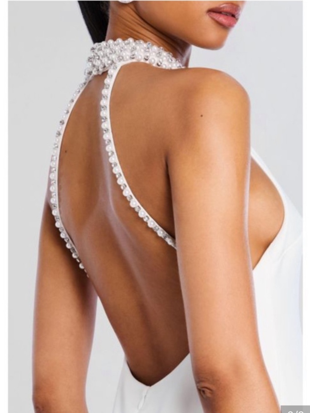 Retrofete Penelope White Halter Pearl Crystal Embellished Mini Dress Bridal XS - Picture 5 of 10